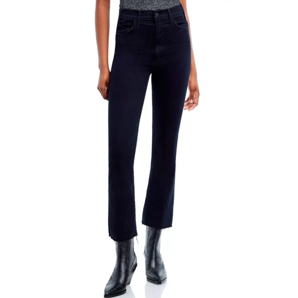MOTHER Hustler Ankle Fray Jeans‎ Not Guilty Black Women Size 26 High Waist Denim